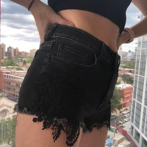 American Eagle Black Denim Shorts with Lace Detail